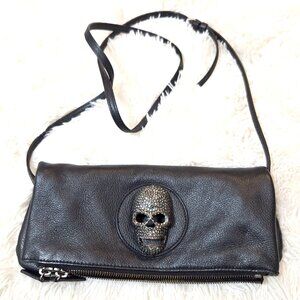 👜☠️✨Luxury Black Thomas Wylde Textured Leather Clutch Bag Skull Crossbody Bag☠️